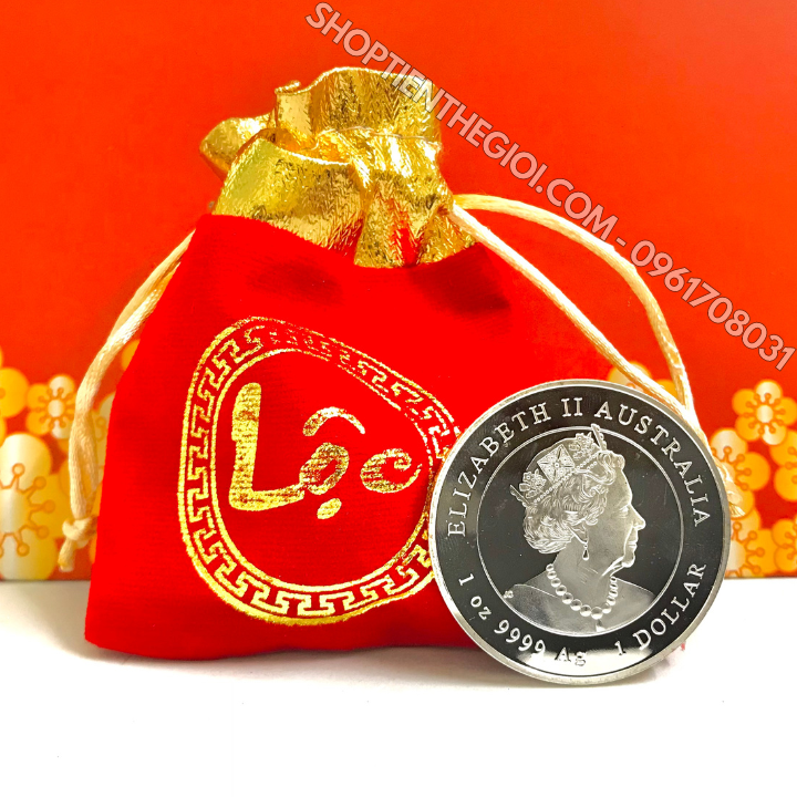 Xu Úc Hình Con Mèo Mạ Bạc tặng túi gấm LỘC 